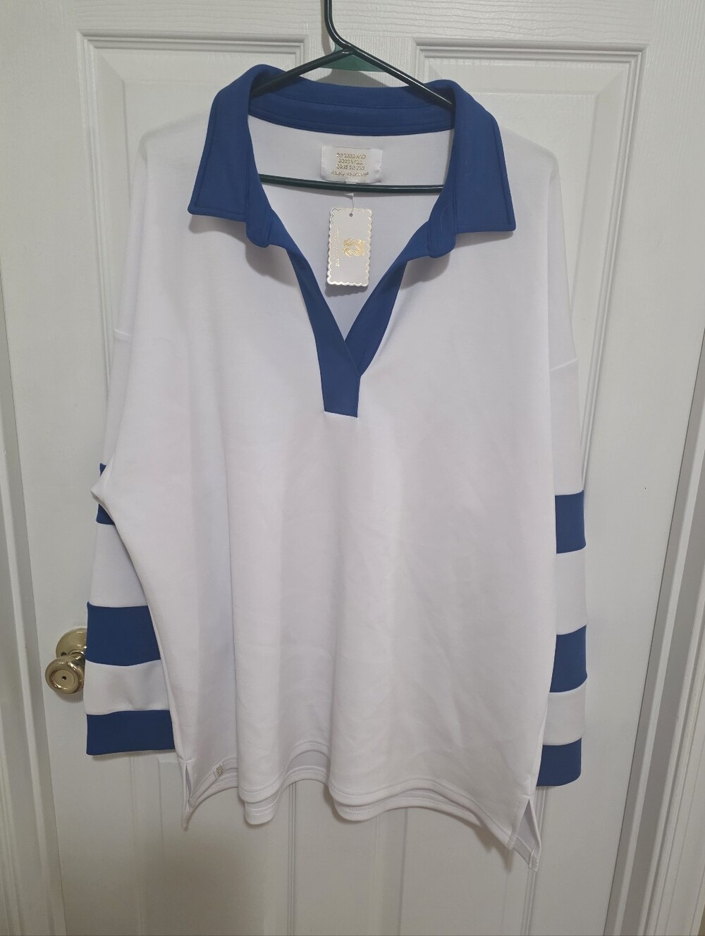 Simply Southern White & Royal Blue Striped Sleeve Polo Tunic NWTS